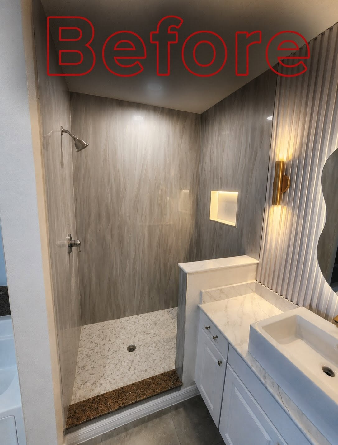 Bathroom shower alcove before glass installation
